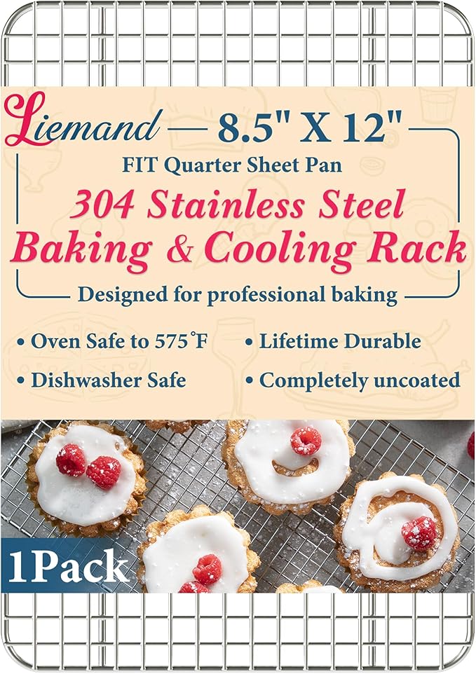 Cooling Racks for Cooking and Baking - 8.5"x12" Oven Safe Premium Stainless Steel Heavy Duty Baking Rack Tight-Wire, Fits Quarter Sheet Pan for Roasting & Grilling & Cooking - 1 Pack by LIEMAND