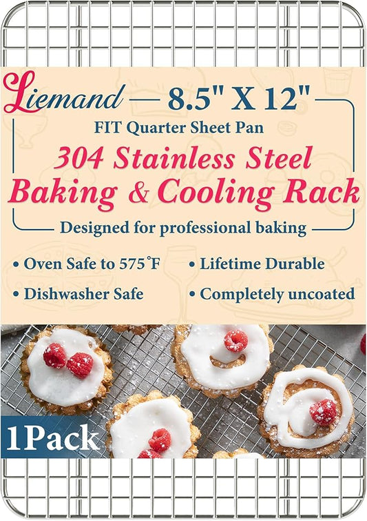 Cooling Racks for Cooking and Baking - 8.5"x12" Oven Safe Premium Stainless Steel Heavy Duty Baking Rack Tight-Wire, Fits Quarter Sheet Pan for Roasting & Grilling & Cooking - 1 Pack by LIEMAND