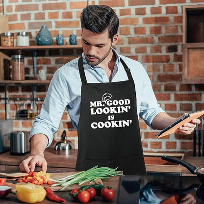 Xornis 100% Cotton Funny Apron with 2 Pockets for Men Women BBQ Grilling Adjustable Bib Black Aprons Gifts Cooking Kitchen