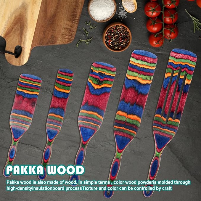 Spurtle Set, Wooden Utensils for Cooking, Kitchen Utensils Set, Pakkawood Kitchen Cooking Utensils Set, Apartment Essentials Wood Serving Spatula spoon, Home & kitchen Gift for Women & Men - Image 3
