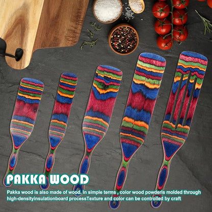 Spurtle Set, Wooden Utensils for Cooking, Kitchen Utensils Set, Pakkawood Kitchen Cooking Utensils Set, Apartment Essentials Wood Serving Spatula spoon, Home & kitchen Gift for Women & Men - Image 3