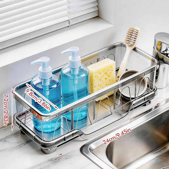 Kitchen Sink Sponge Holder, Sink Caddy Organizer with Compartments, Self-Draining and Easy-Clean Design, Sink Caddy for Kitchen Sink, Bathroom, Vanity, Countertop Storage, Kitchen Sink Caddy Organizer - Image 2