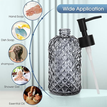 Topsky Gem Glass Soap Dispenser with Black Plastic Pump, 13oz Liquid Hand Soap Dispenser, Rustproof Pump for Kitchen & Bathroom, Great for Lotions, Essential Oil, Liquid Soaps-Gray - Image 7