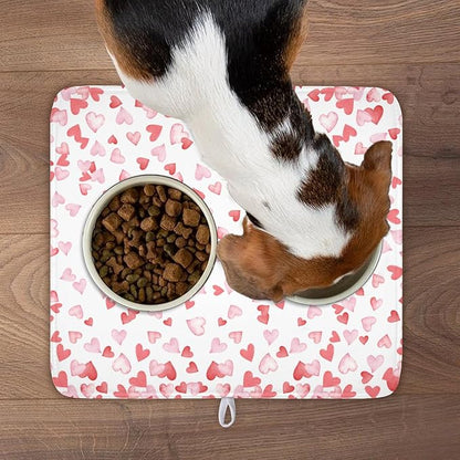 Valentine’s Day Dish Drying Mat for Kitchen Counter 18x16 Inch Watercolor Love Drying Mat with Absorbent Reversible Microfiber Pink Dish Drainer Mats Rack Pad for Coffee Countertop Protector