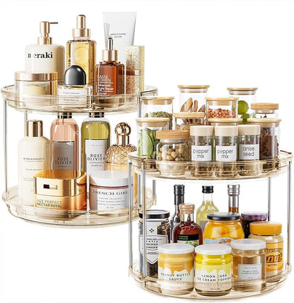 LAMU 2 Pack 2 Tier Lazy Susan Turntable Organizer 10.6'' Rotating Spice Rack Organization for Cabinet, Kitchen, Pantry, Countertop, Bathroom, Vanity, Medicine Cabinet Organizer, Amber by YourHome-OrganizationHelper