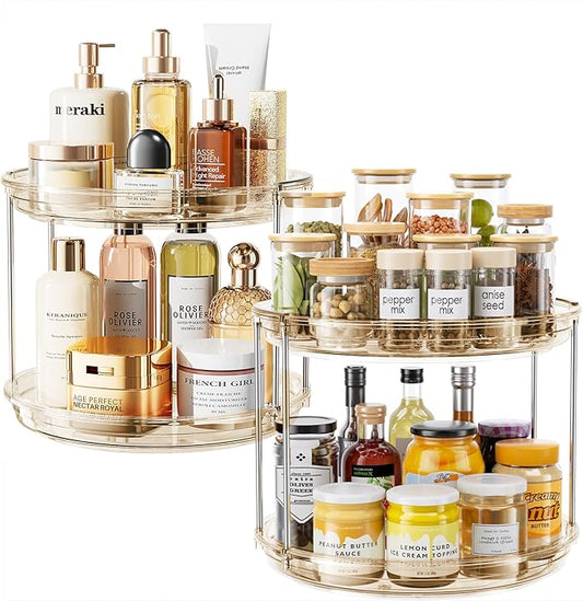 LAMU 2 Pack 2 Tier Lazy Susan Turntable Organizer 10.6'' Rotating Spice Rack Organization for Cabinet, Kitchen, Pantry, Countertop, Bathroom, Vanity, Medicine Cabinet Organizer, Amber by YourHome-OrganizationHelper