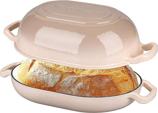 VORRINGARD Enameled Cast Iron Sourdough Bread Oven, Dutch Oven, Loaf Cast Iron Bread Pan for Homemade Bread Baking, Meatloaf Pan with Lid, 7QT, Latte by Unknown