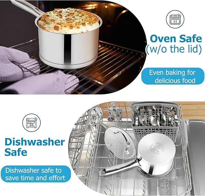 TeamFar 1 qt Saucepan, Stainless Steel Small Sauce Pan & Lid with Tri-ply Bottom for Cooking/Boiling/Stewing, For Induction/Gas/Electric, Non-Toxic & Heavy Duty, Straight Side & Dishwasher Safe - Image 6