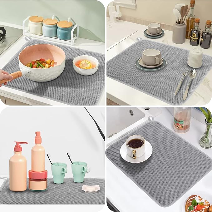 GeeRic Microfiber Dish Drying Mat, Super Absorbent Kitchen Dish Drying Pad for Mother's Day, Reversible Gift Mats for Countertop, 12 * 16 inch Gray - Image 5