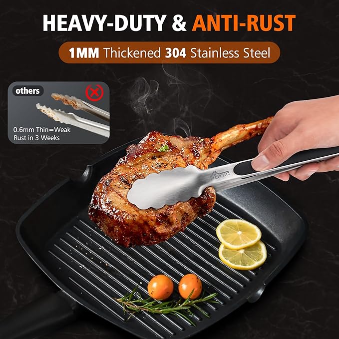 Hotec Stainless Steel Kitchen Tongs, Set of 2-9" and 12", Locking Metal Food Tongs for Cooking, Serving, BBQ, Grill Non-Slip Grip - Image 8