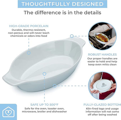 Heartland Home Porcelain Mini Casserole Dish Oval Au Gratin Dish (2pc Set). Cauliflower Au Gratin Baking Dish, Banana Split Bowls, Single Serving Casserole Dishes, Small Individual Gratin Dishes Set - Image 3