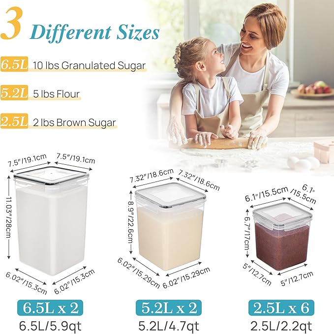 Vtopmart 10 PCS Flour and Sugar Storage Container, Large Airtight Food Canisters with Lids for Kitchen, Pantry Organization, BPA Free, Black - Image 6