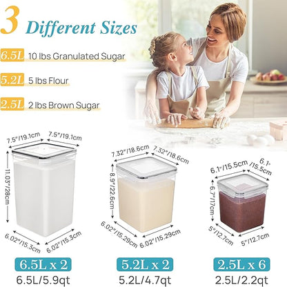 Vtopmart 10 PCS Flour and Sugar Storage Container, Large Airtight Food Canisters with Lids for Kitchen, Pantry Organization, BPA Free, Black - Image 6