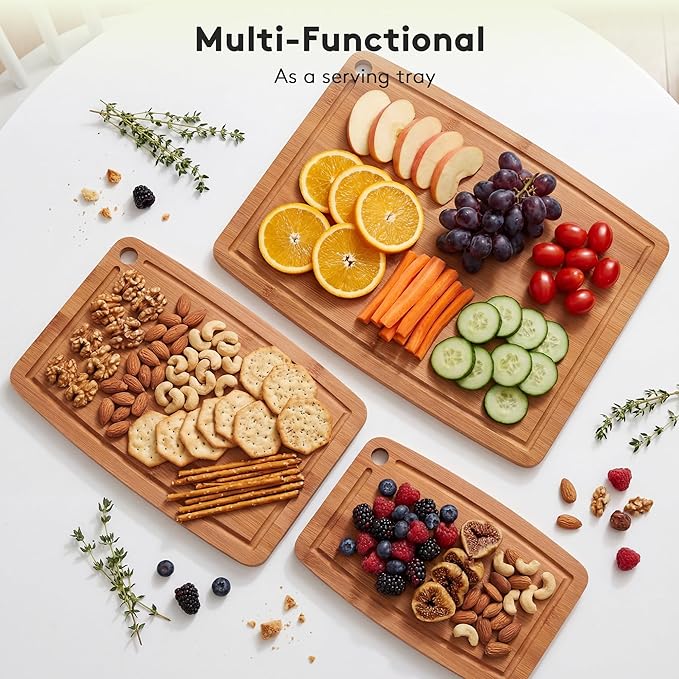 Bamboo Cutting Boards for Kitchen,Carbonized Wood Cutting Board with Deep Juice Groove for Chopping Meat, Vegetables, Fruits, Nuts,Lightweight & Durable,Ideal Kitchen Gy - Image 9