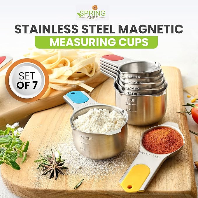 Spring Chef Magnetic Stainless Steel Measuring Cups, Patented, Kitchen Tools with Easy to Read Markings for Measuring Dry or Liquid Ingredients, Set of 7, Multicolor - Image 7