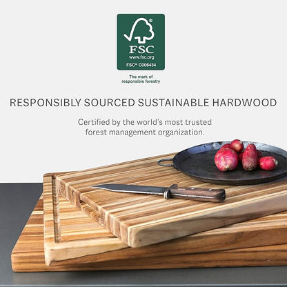 Teakhaus Carving Board and Cutting Board Oil Set - Includes Small (S) Wood Cutting Board with Juice Groove and EON Food Grade Mineral Oil - Knife-Friendly - FSC Certified - Image 4