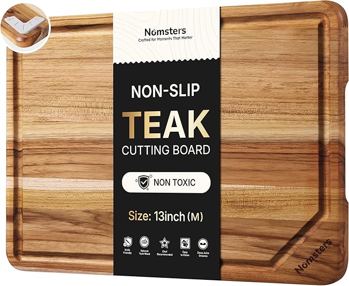Teak Wood Cutting Board for Kitchen 13inch Charcuterie Board Serving Heavy Duty Non Toxic Slip Over Sink Solid Thick Haus Wooden Chopping Board Large Big Small Meat Best Kitchen Essential Gift by Unknown
