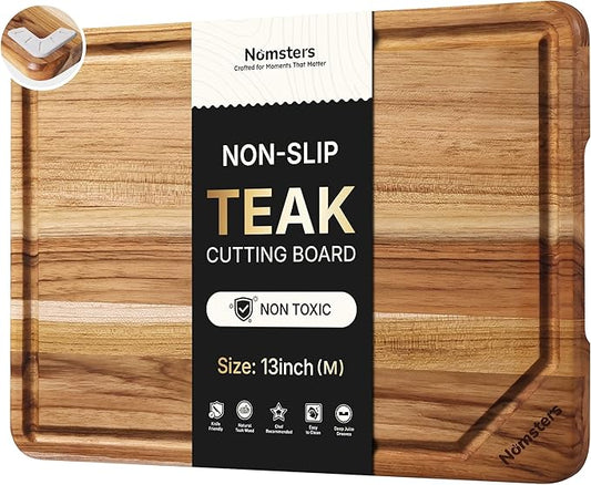 Teak Wood Cutting Board for Kitchen 13inch Charcuterie Board Serving Heavy Duty Non Toxic Slip Over Sink Solid Thick Haus Wooden Chopping Board Large Big Small Meat Best Kitchen Essential Gift by Unknown