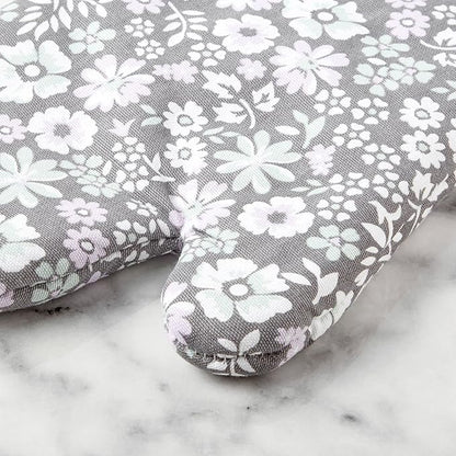 Martha Stewart Ditsy Floral Oven Mitt 2-Pack Set, Grey, 7"x13" - Image 3
