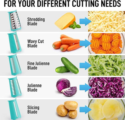 Zulay Kitchen Rotary Cheese Grater 5 Blade Cheese Shredder - Manual Hand Crank Cheese Grater With Reinforced Suction & 5 Interchangeable Drums - Easy to Use, Vegetable Chopper Round Mandoline Slicer - Image 9