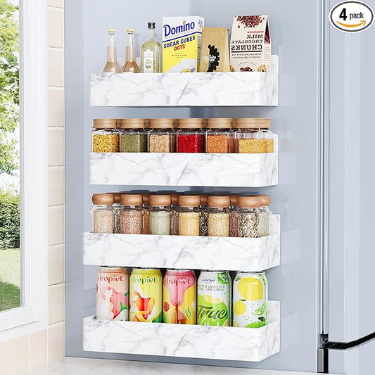 Mystozer Magnetic Spice Rack for Refrigerator, Kitchen Organizer and Storage Shelf, Marble(4 Pack) by Mystozer