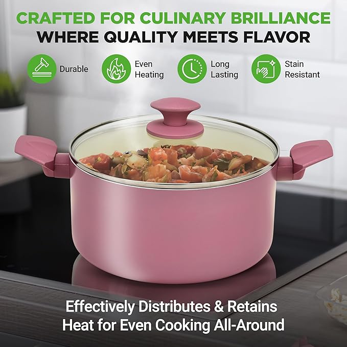 NutriChef 54-Piece Kitchen Cookware Set – Complete Non-Stick Ceramic Pots and Pans Set with Utensils, Bakeware, and Knife Set, Gas, Electric & Induction Compatible, Blush Pink Kitchen Essentials - Image 4