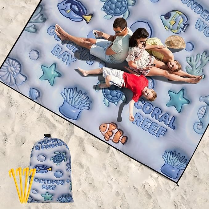 WIWIGO Beach Blanket Waterproof Sandproof Beach Mat 79" X 83"/10'x9'for 2-8 Adults Quick Drying Outdoor Picnic Mat Beach Accessories for Travel, Camping, Hiking - Image 5