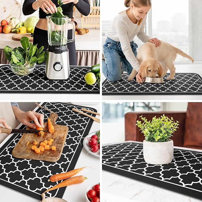 WISELIFE Dish Drying Mat Super Absorbent Drying Mat Large Dish Drying Mats for Kitchen Counter Easy Clean Dish Mat Kitchen Drying Mat18"x 36" Stylish Black - Image 6