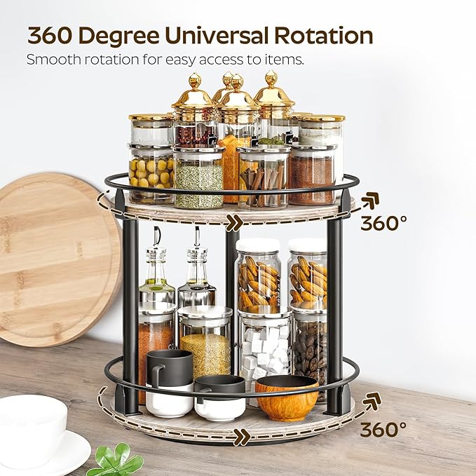 YATINEY Lazy Susan Organizer, Rotating Spice Rack, 2 Tier Spice Turntable Organizer, Industrial Turntable Spice Holder, for Kitchen Countertop and Cabinet, Compact and Versatile, Greige SR22BG - Image 4