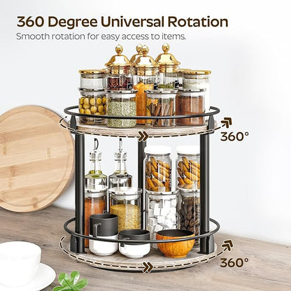 YATINEY Lazy Susan Organizer, Rotating Spice Rack, 2 Tier Spice Turntable Organizer, Industrial Turntable Spice Holder, for Kitchen Countertop and Cabinet, Compact and Versatile, Greige SR22BG - Image 4