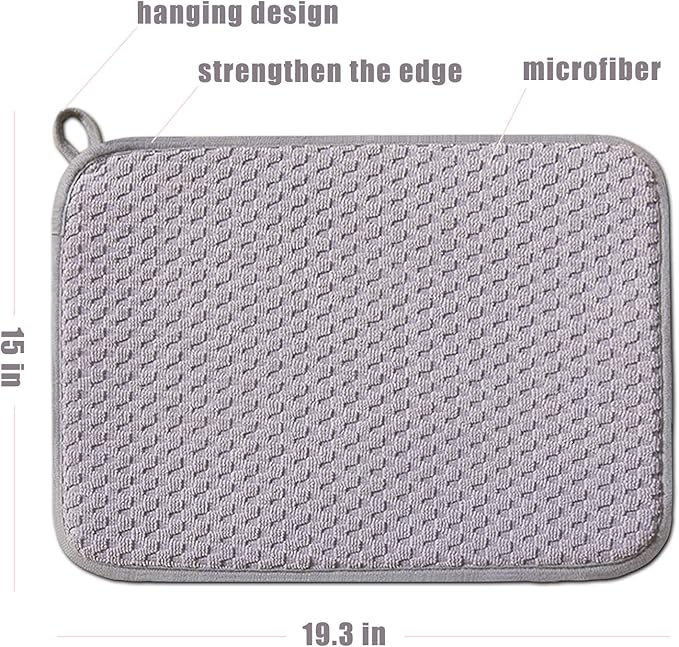 Dish Drying Mats for Kitchen Counter 2 Pack, Dish Drying Pads Absorbent, Washable Microfiber Dishes Drainer Mats (Grey) - Image 3