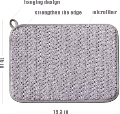 Dish Drying Mats for Kitchen Counter 2 Pack, Dish Drying Pads Absorbent, Washable Microfiber Dishes Drainer Mats (Grey) - Image 3