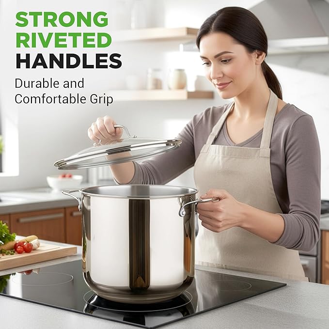 NutriChef 15-Quart Stainless Steel Stock Pot with Tempered Glass Lid - Induction Compatible Large Stockpot, Ideal for Stews & Soups, Dishwasher Safe - NCSP16 - Image 5