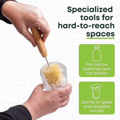 Tieralia Bamboo Dish Brush Set 5 Piece – Eco Friendly Kitchen Cleaning Kit with Bottle Brush, Long Dish Brush, Palm Scrubber & 2 Plant-Based Sponges | Plastic-Free Natural Dish Scrubber - Image 5