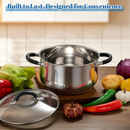 E-far 5Qt Stainless Steel Pot, Stock Pot with Glass Lid for Cooking Pasta Soup Sauce, Tri-Ply Induction Thick Base & Cool-Touch Handles, All Stoves & Dishwasher Safe - Image 8