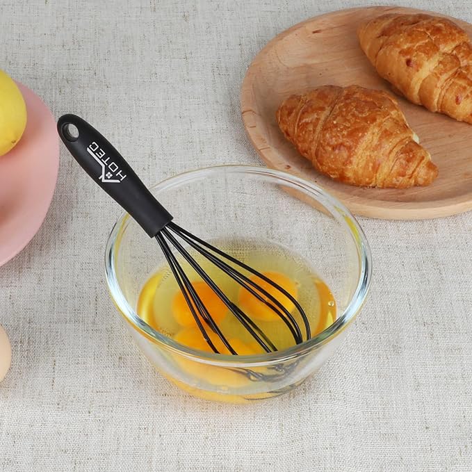 HOTEC 4 Pieces Silicone Whisks Set, Wire Balloon Whisks Egg Beater, Non-slip Handle Whisk for Non-stick Cookware Perfect for Cooking, Stirring, Beating and Blending (Black) - Image 8