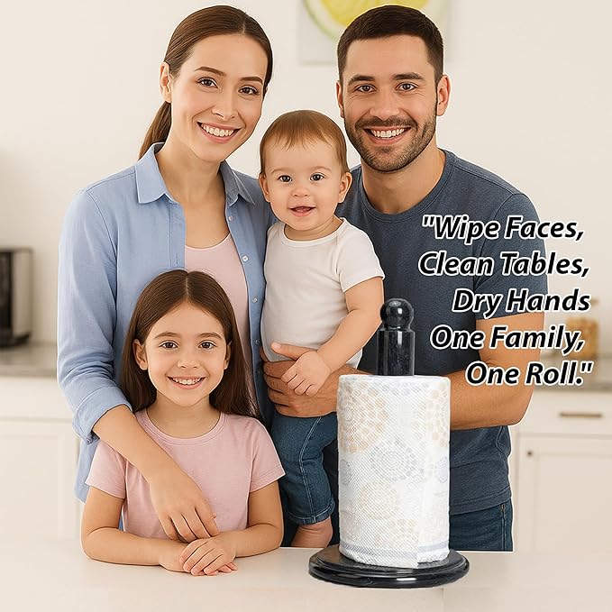 Black Marble Paper Towel Holder – Handmade Heavyweight Stand for Kitchen Countertops, Bathroom, Dining Table – Non-Slip Felt Base – Modern Natural Stone Decor