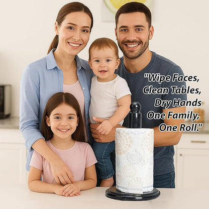 Black Marble Paper Towel Holder – Handmade Heavyweight Stand for Kitchen Countertops, Bathroom, Dining Table – Non-Slip Felt Base – Modern Natural Stone Decor