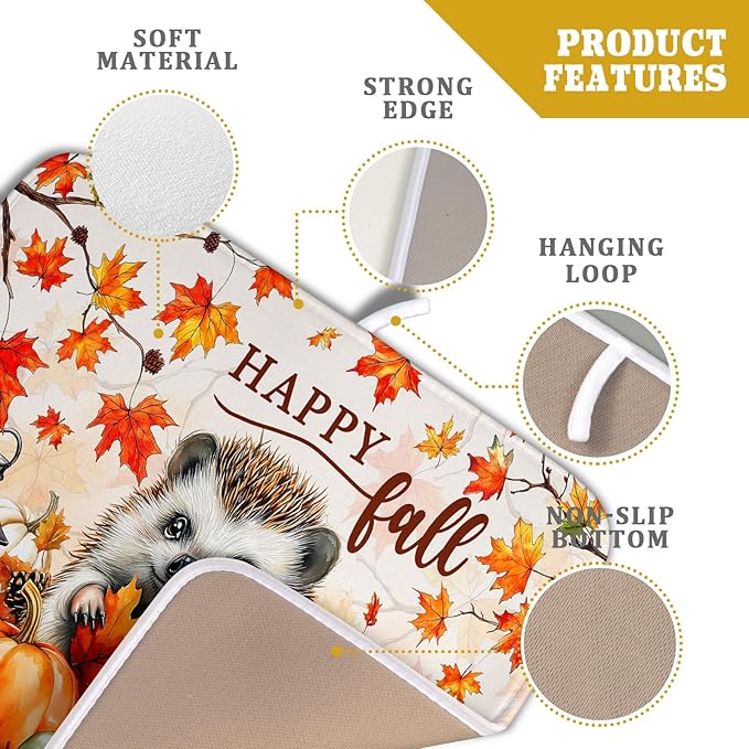 Happy Fall Dish Drying Mat - Cute Hedgehog Absorbent Drying Pad for Kitchen Counter - Image 4