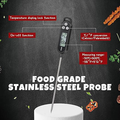 Copkim 6 Pcs Meat Thermometer Food Thermometer with Probe Water Liquid Instant Read Digital Thermometer Cooking Thermometer Supplies BBQ Kitchen Thermometer for Cooking Milk Yogurt (Black) - Image 3