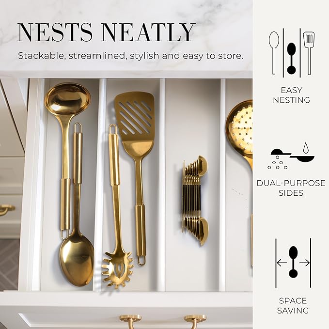 Gold Magnetic Measuring Spoons with Leveler - Featuring 8-Piece Upgraded Style, Dual-Sided, Stackable, Stainless Steel Gold Measuring Spoons Set - Fits in Spice Jars, Luxury Kitchen Accessories - Image 6