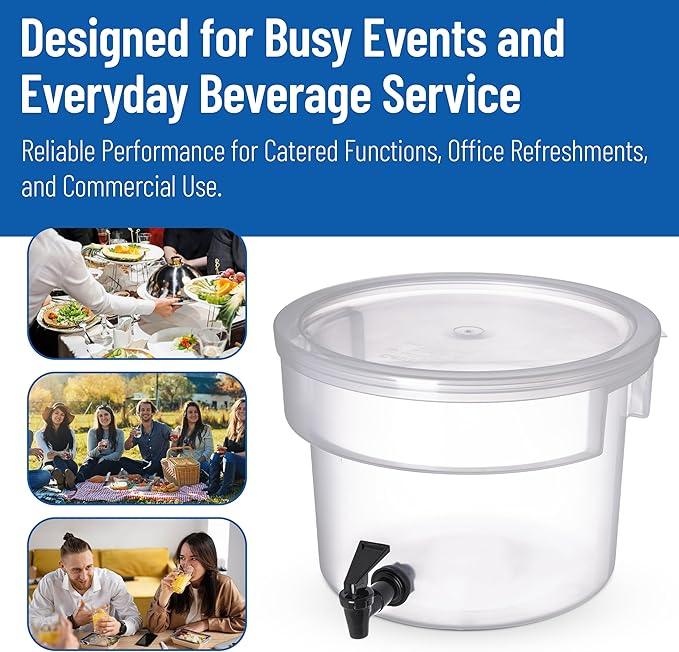 Carlisle FoodService Products Round Beverage Dispenser Drink Dispenser with Spigot for Catering, Plastic, 3 Gallons, Clear - Image 7