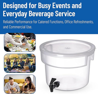 Carlisle FoodService Products Round Beverage Dispenser Drink Dispenser with Spigot for Catering, Plastic, 3 Gallons, Clear - Image 7
