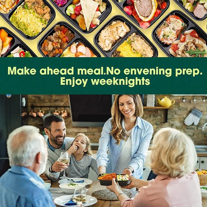 Glotoch Express 300 Pack 32oz Black 2 Compartment Square Meal Prep Containers, Food Storage Containers with Lids for Microwave Dishwasher Freezer Safe - Image 6