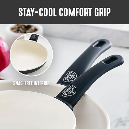 GreenLife 8 Piece Nonstick Cookware Set, Non-Toxic PFAS-Free Ceramic Pots & Pans, Dishwasher & Oven Safe, Frying, Sauce, Stock Pot, Glass Lids, Stay-Cool Handles, Wobble Free, Black