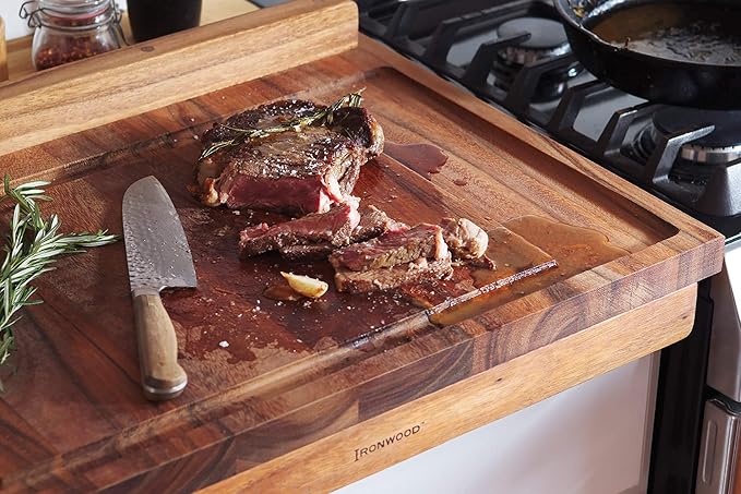 Ironwood Gourmet Double-Sided Countertop Lyon Pastry/Cutting Board With Gravy Groove, Acacia Wood 17.25 x 24 x 1.25 inches - Image 6