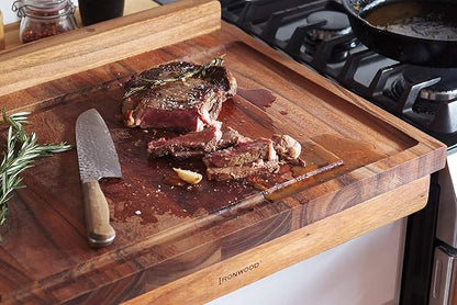 Ironwood Gourmet Double-Sided Countertop Lyon Pastry/Cutting Board With Gravy Groove, Acacia Wood 17.25 x 24 x 1.25 inches - Image 6