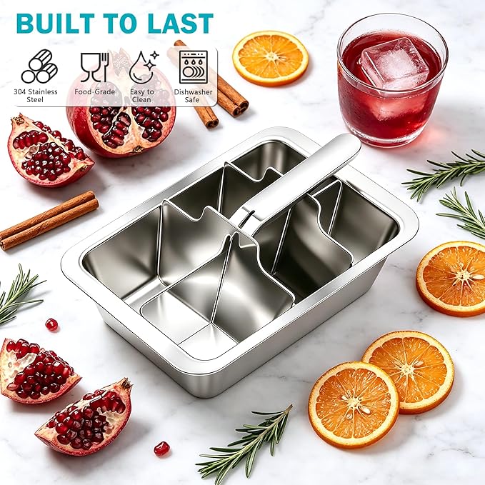 Stainless Steel Ice Cube Tray, Large Ice Cube Trays Mold for Whiskey, Metal Ice Cube Trays for Freezer with Release Lever Remove Handle, Cocktails Whiskey Ice Cubes Mold, Easy Release Large Ice Cubes