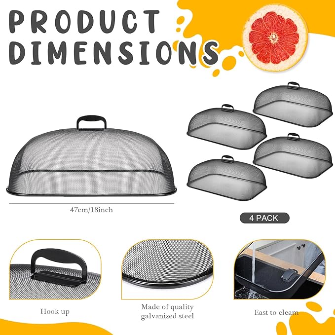 Hicarer 4 Pcs Metal Mesh Screen Food Cover for Outdoors Set Large 18.5 Inch Mesh Food Tents for Picnic Indoor Plate(Black) - Image 2