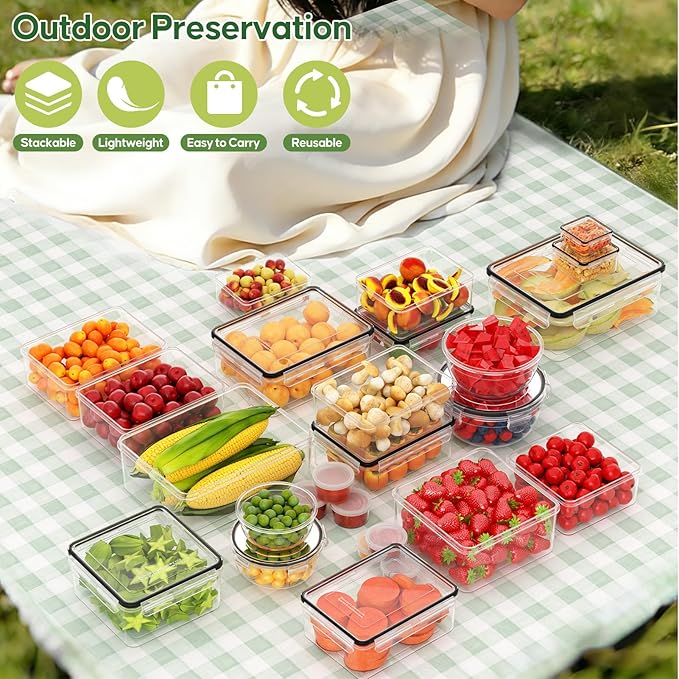 JSCARES 62 PCS Large Food Storage Containers with Lids Airtight (31 Lids & 31 Containers)- Reusable Plastic Leakproof Meal-Prep Container for Kitchen Storage Organization Microwave/Dishwasher Safe - Image 7